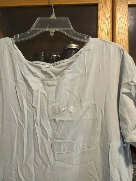 Grade & Gather Ice Blue Cotton Midi Babydoll Dress with Pockets Size XL - Picture 3 of 6